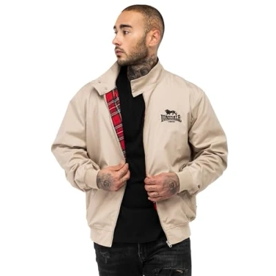 Image of Lonsdale Men&#039;s Classic All Weather Jacket, Sand/Black/Tartan, L
