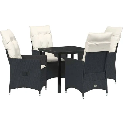 Image of vidaXL 5 Piece Garden Dining Set with Cushions Black Poly Rattan