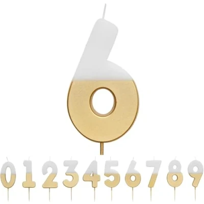 Image of Talking Tables White and Gold Number 6 Candle Premium Quality Cake Topper Decoration for Kids, Adults, 16th, 60th Birthday Party, Anniversary, Milestone, GoldCandle6,White/Gold,8 cm