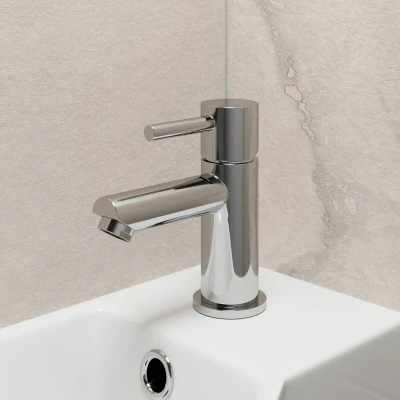 Image of Modern Cloakroom Mini Mono Basin Sink Mixer Tap Brass Single Lever Round Chrome