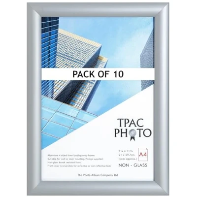 Image of ThePhotoAlbumCo Snap A4 (21x30cm) Silver Frame Pack of 10 Acrylic (Non Glass) Front TPAC SNAPA410PK