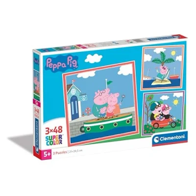 Image of Clementoni 25293 Supercolor Puzzle Peppa Pig 3x48 Pieces (3 Puzzles Included), Jigsaw For Kids Age 5, Cartoon, Made In Italy