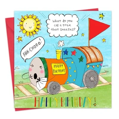 Image of Twizler Childrens Birthday Card with Choo Train Design Funny Joke Happy Kids for Boy or Girl