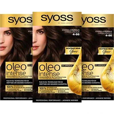 Image of SYOSS Oleo Intense Permanent Oil Colouration 4 86 Chocolate Brown with Nourishing and Ammonia Pack of 3 (3 x 115 ml)
