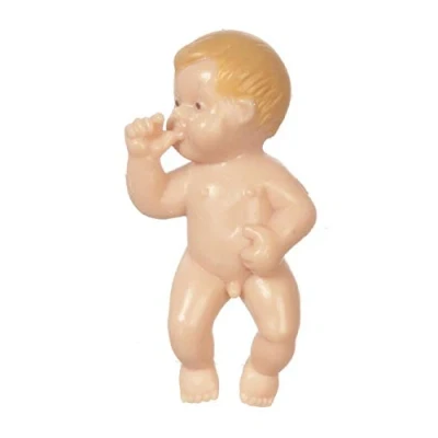 Image of Dolls House Baby Boy Doll Lying Down Sucking Thumb Miniature People 1:12 Scale
