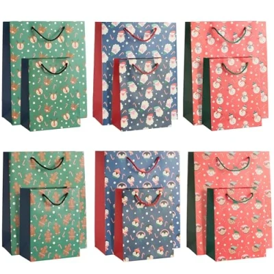 Image of THE TWIDDLERS 12 Gift Bags for Christmas with Sturdy Handles in Assorted Sizes &amp; Festive Xmas Designs, Bag 32cm x 26cm 24 cm 18