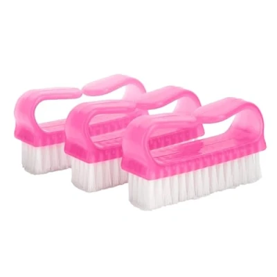 Image of HOMESHOPA Nail Brushes, 3 PCS Pink Plastic Scrubbing Cleaning Brush, Handle Fingernail Brush with Soft Bristles, Manicure Dust for Hand Toes Nail, Home &amp; Salon Use