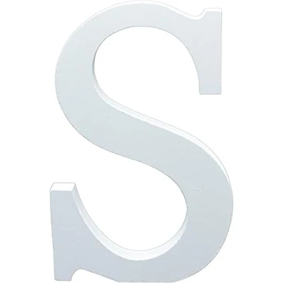 Image of White Wooden MDF Letter S Size 8cm Tall Free Standing Letters for Arts &amp; Crafts Personalized Name Decor