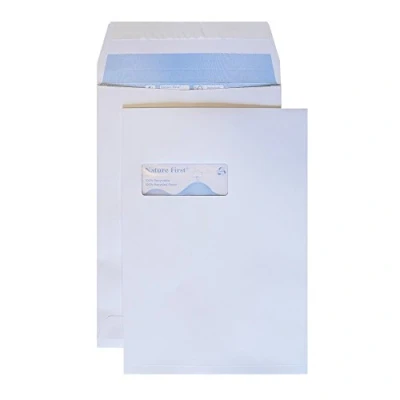 Image of Blake Purely Environmental C4 229 x 324 25 mm 140 gsm Gusset Pocket Peel &amp; Seal High Window Envelopes (RN091) White Pack of 125