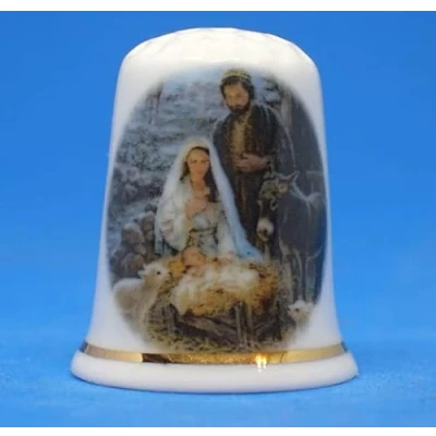 Image of Birchcroft Porcelain China Collectible Thimble Christmas Nativity &amp; Donkey