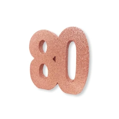 Image of Number 80 Glitter Table Decoration Rose Gold Centrepiece Decorations 80th Birthday Pack of 1 20cm H128