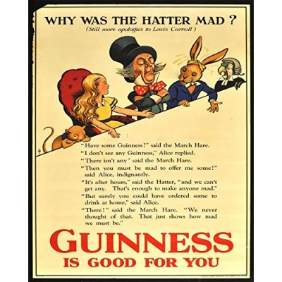 Image of Alice In Wonderland Guinness Sign METAL Wall 6x8inches Plaque Vintage Retro poster art picture print