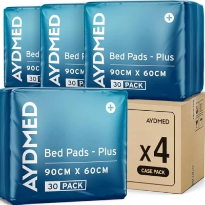 Image of 120 x Aydmed Premium Disposable Incontinence Bed Pads Large Waterproof &amp; Ultra Absorbent Protective Sheets for Mattress, Sofa Chair Babies, Children, Adults, Elderly (60cm 90cm)