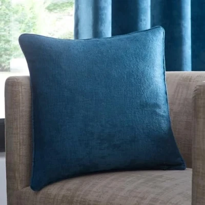 Image of Fusion Teal Cushion (43 x 43cm) Filling Included Piped Edge Matching Curtains Available Blue with Cover Included/Cushion Insert Strata Collection