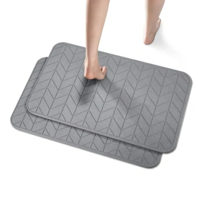 Image of muzha 2 Pack Diatomaceous Earth Shower Mat, Stone Bath Nonslip Super Absorbent Fast Drying Hard Mat for Bathroom Floor, 24 x 16 inch, Grey Arrow Design