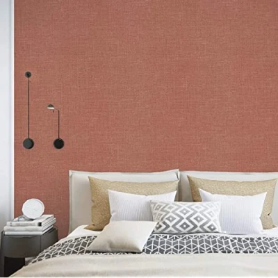 Image of Lutèce Plain Imitation Jute Wallpaper Terracotta, Orange Vinyl on Non Woven 51195405 Bedroom, Living Room, Hallway, Multi Coloured