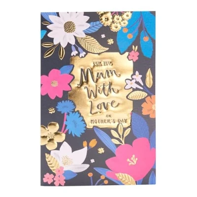 Image of UK Greetings Mother&#039;s Day Card for Mum Gold &amp; Floral Design