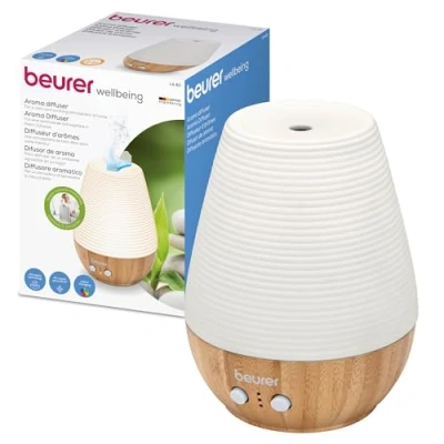 Image of Beurer LA 40 Aroma Diffuser and Essential Oils with Colour Changing for rooms up to 20 m2 Wooden Base Design