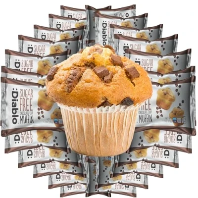 Image of Diablo Chocolate, Chocolate Chip,Vanilla Cupcake Sugar Free Sweetened with Maltitol Perfect for Gifting Halal &amp; Kosher Approved 45g Each (Chocolate Chip, Pack of 24)