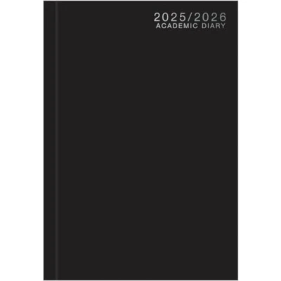 Image of A5 Academic Diary 2025 2026 Week to View Hardback Case Bound BLACK