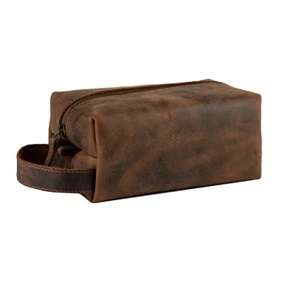 Image of Londo Genuine Leather Travel Toiletry, Makeup, Shaving Organizer Bag Dopp Kits Unisex