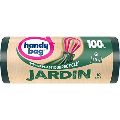 Image of Handy Bag Garden Bin Liners 100 L 95% Recycled Plastic with Sliding Handles 82 x 90 cm Roll of 10