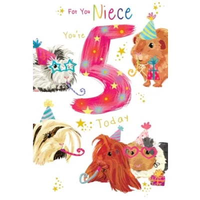 Image of Niece 5th Birthday Card Age 5 Guinea Pigs 9&quot; x 6&quot; Lovely Verse