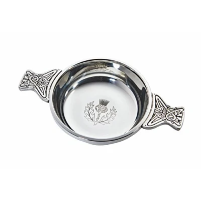 Image of Wentworth Pewter Thistle Quaich Whisky Tasting Bowl Loving Cup Burns Night