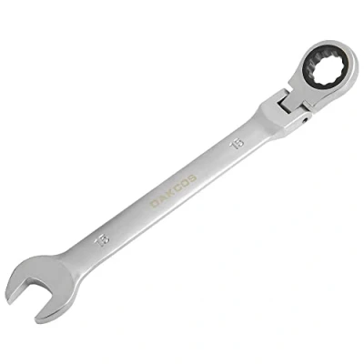 Image of DAKCOS Flexible Head Ratchet Combination Wrench Spanner 15mm Chrome Vanadium Steel