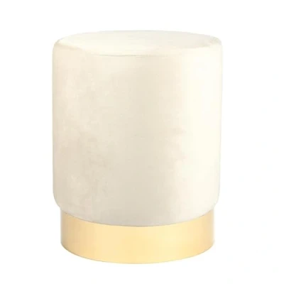 Image of Harbour Housewares 1x Cream H36 x D29cm Round Velvet Foot Stool Small Bedroom Living Room Dressing Table Footstool Ottoman Pouffe Chair Seat