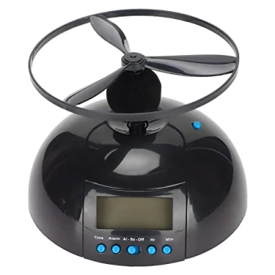 Image of 01 02 015 Digital Bedside Clock, Novelty Flying Alarm Clock for Heavy Sleepers Adults Multipurpose Run Away Ufo Propeller High Helicopter Prank Mini Clocks Bedrooms