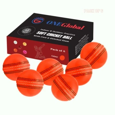 Image of ONEGlobal Incrediball Soft Practice Cricket Ball Outdoor &amp; Indoor Rubber With Core Stitched Seam For Honing Skills Family Fun (6 Orange)