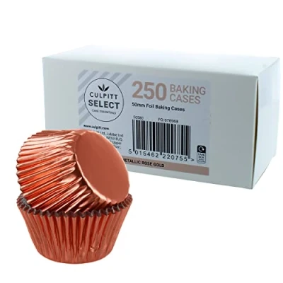 Image of Culpitt Select Rose Gold Baking Cases, Premium Foil Cups, 50mm Cupcake Cases Extra Large Pack of 250