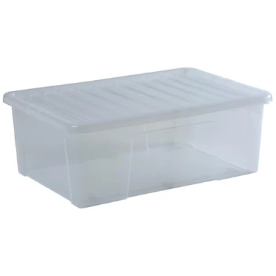 Image of Wham Crystal 68 Liter Heavy Duty Storage Boxes Clear Plastic, Stackable &amp; Nestable Design for Home and Office Organization Space Saving Solution, Pack of 3 (72 x 48 25 cm)