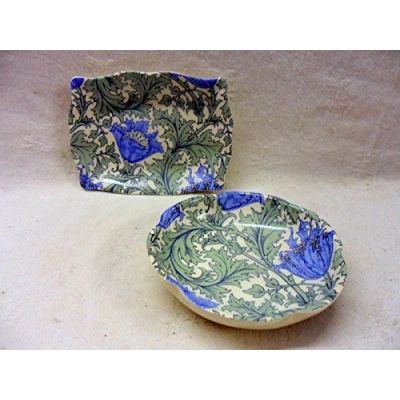 Image of Heron Cross Pottery Set of 2 trinket trays in vintage William Morris anemone design
