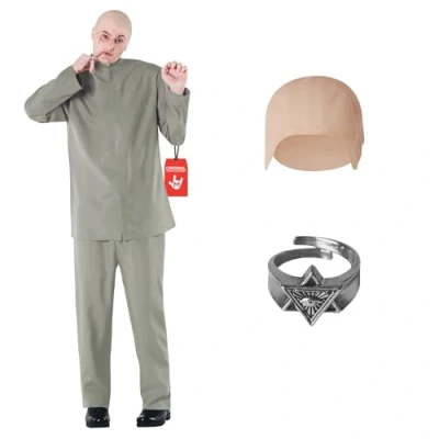 Image of Morph Grey Villain Costume With Baldcap, 60s Men, Funny Halloween Costumes For Men 3XL