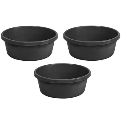 Image of KADAX Round Mortar Tub 11 L, Plastic Bucket for Construction Site, Garden, Large Washing Up Bowl, Durable Container Cement (Black, Set of 3)