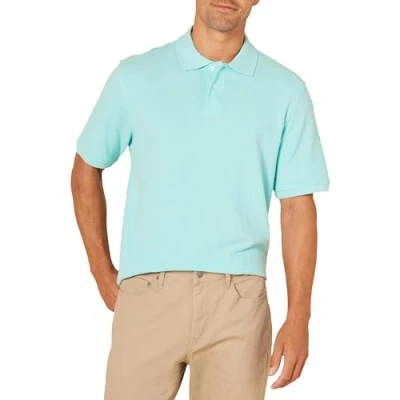 Image of Amazon Essentials Men&#039;s Regular Fit Cotton Pique Polo Shirt (Available in Big &amp; Tall), Aqua Blue, S