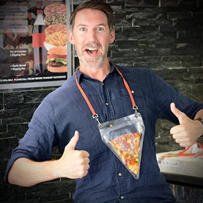 Image of CKB LTD® Novelty Pizza HOLDER Pouch And Lanyard Unusual Gift Holds Large Slices The Ultimate Lover Gadget