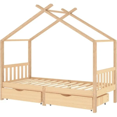 Image of vidaXL Kids Bed Frame with Drawers Solid Pine Wood 90x200 cm