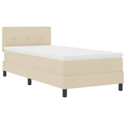 Image of vidaXL Box Spring Bed with Mattress &amp; LED Cream 90x200 cm Fabric