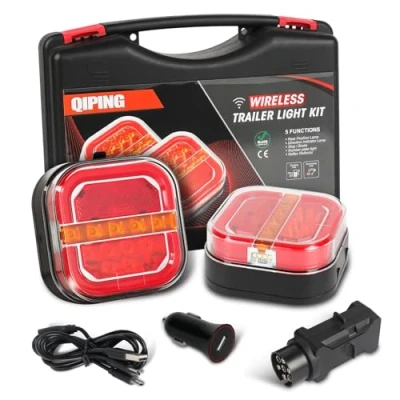 Image of Qiping Wireless LED Trailer Lights Magnetic Kit, 12V Lighting Board Magnet 5 Functions, Waterproof, Rechargeable, E Mark Certificatio