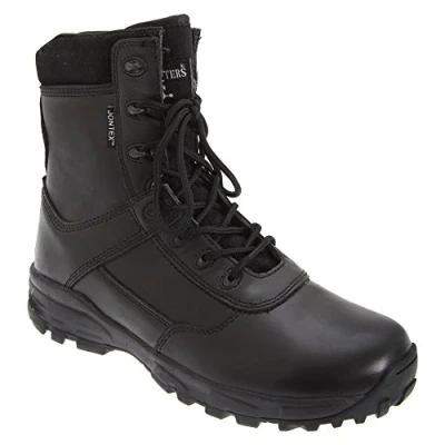 Image of Unisex Grafters &#039;AMBUSH&#039; 8 Inch Waterproof Combat Military Boots Black Leather/Coated Action Leather, Mens UK 12 / EU 46