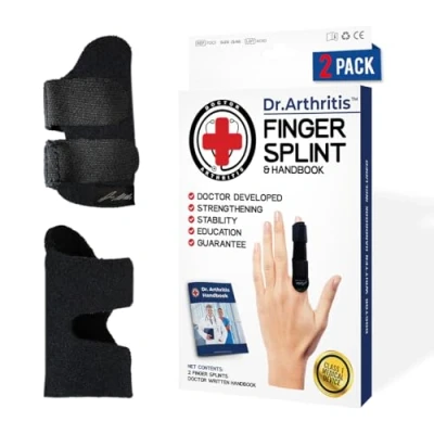 Image of Dr. Arthritis Doctor Developed Finger Splint Padded Splints for Straightening (Black, S/M, 2 Pack)