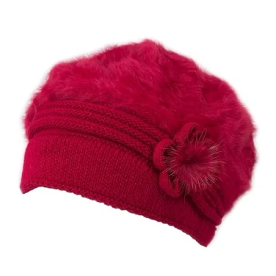Image of Itzu Women&#039;s Soft Faux Fur Beanie Cloche Hat Fleece Lined Comfy Winter Cap in Red