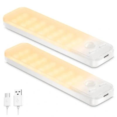 Image of Ylatoial Under Cupboard Kitchen Lights, 2 Pack 1000mAh Dimmable Rechargeable Magnetic LED Motion Sensor Lights Indoor for Wardrobe Cabinet Shelf (Warm White, 15cm Pack)