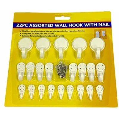 Image of Orbitron 22 Pcs Plastic Wall Hooks with Nails and Screws Assorted Sizes White