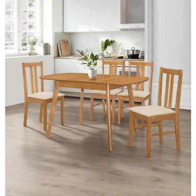 Image of Hallowood Furniture Aston Extending Dining Table and Chairs Set 4, Butterfly Chairs, Light Oak Wooden Extendable &amp; Room Sets for Home Cafe