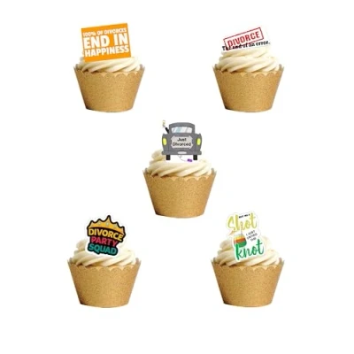 Image of 30 Stand Up DIVORCE Themed Edible Wafer Paper Cake Toppers Decorations