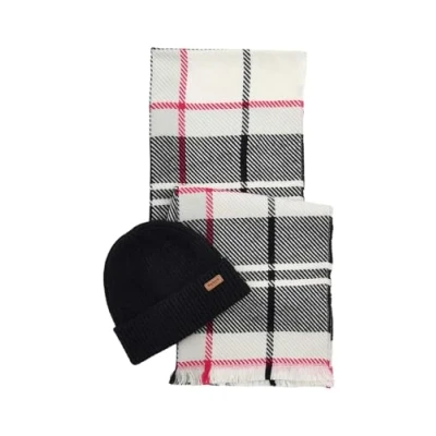 Image of Barbour Pendle Beanie &amp; Blair Scarf GIFT SET Scarf, Women&#039;s, Size: One Size, Hot pink